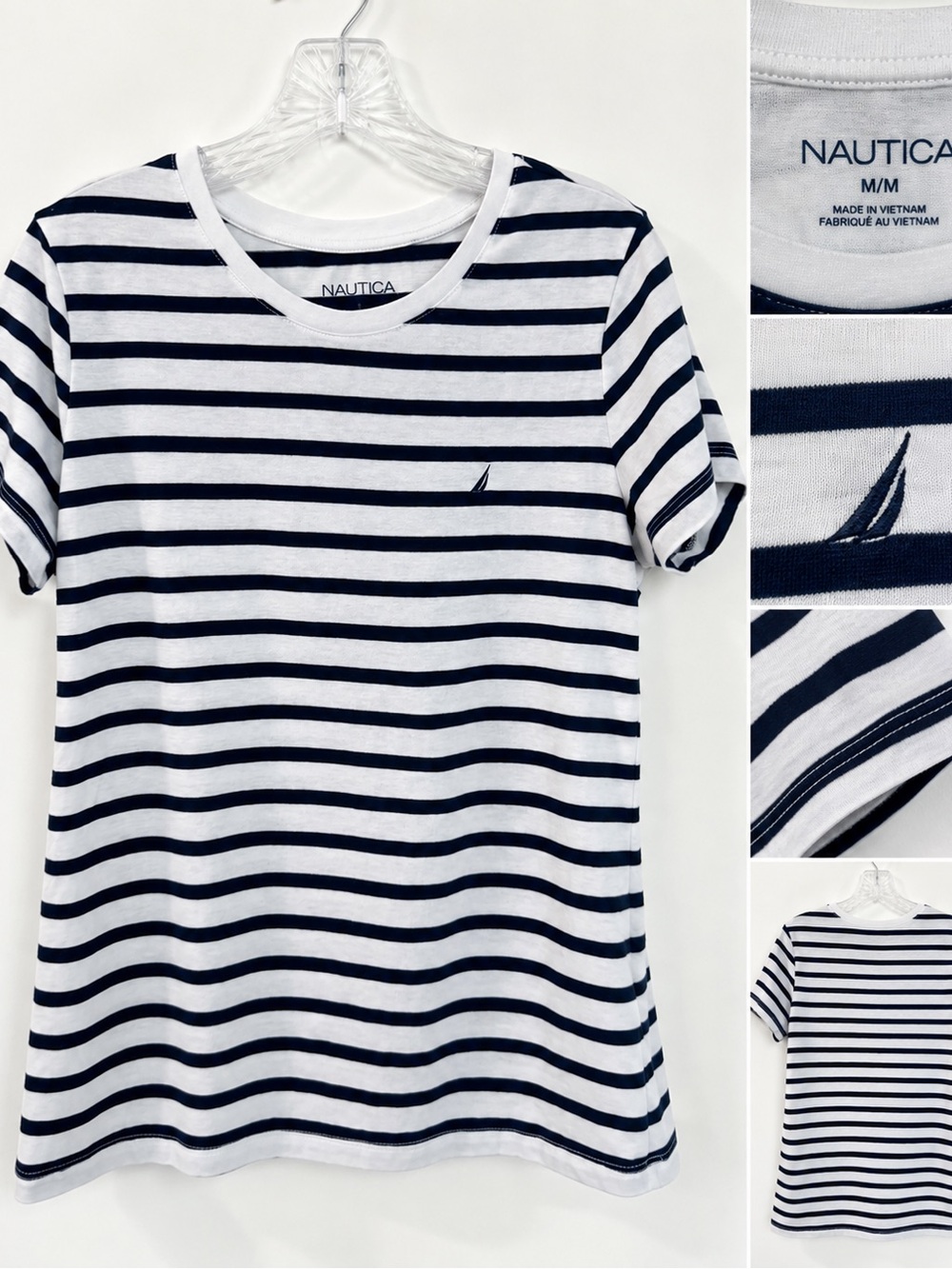 Nautica Navy and White Striped Short Sleeve Tee